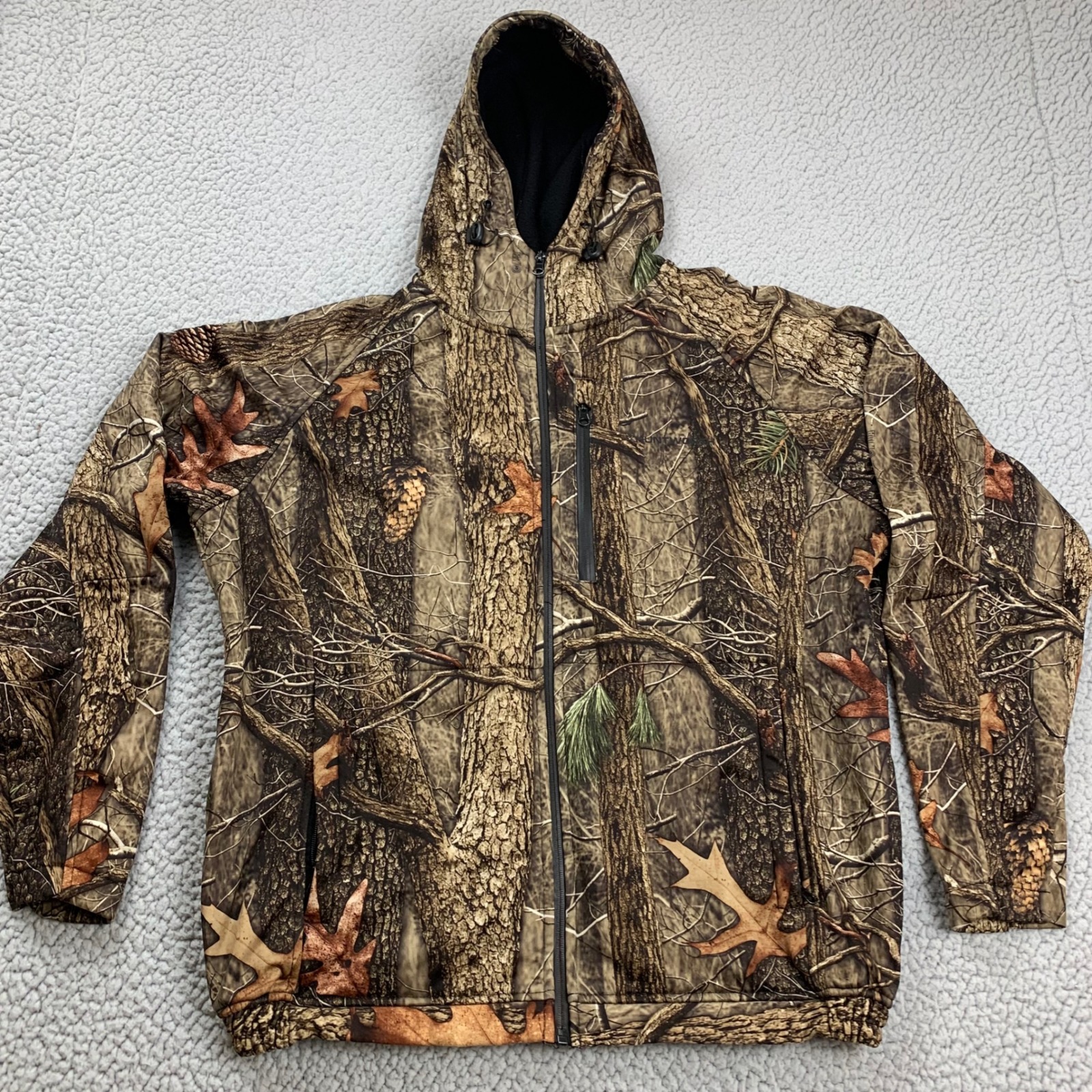 Huntworth Camo Jacket Mens Large Brown Oak Tree Fleece Lined Full Zip Hooded